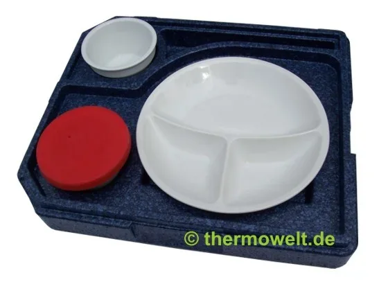 3 x Menüteller rund, 3-geteilt
